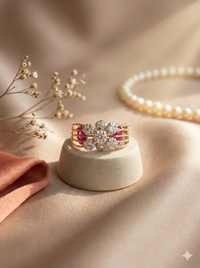 The Ruby-Accented Diamond Floral Ring