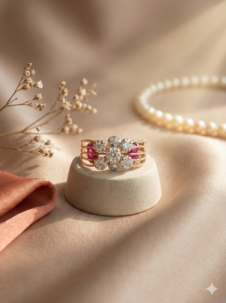 The Ruby-Accented Diamond Floral Ring