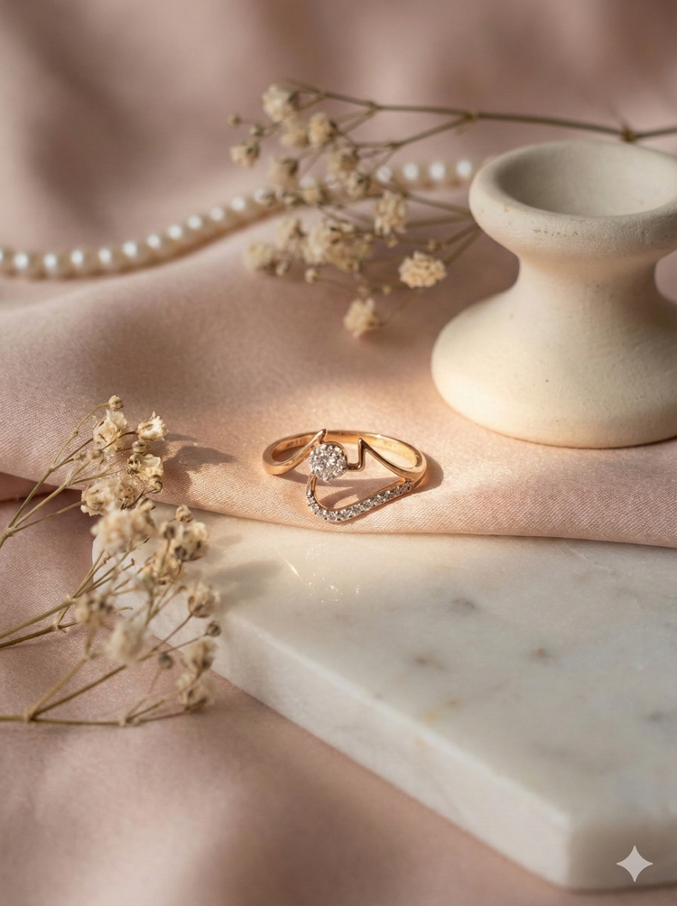 The Rose Gold Geometric Wave Diamond Ring