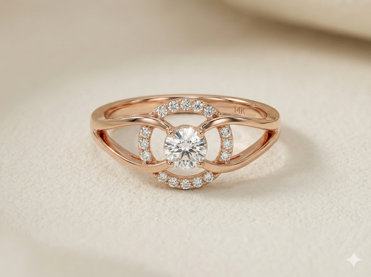 The Rose Gold Floating Halo Diamond Ring