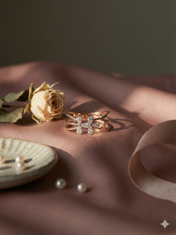 The Rose Gold Triple-Strand Diamond Floral Ring