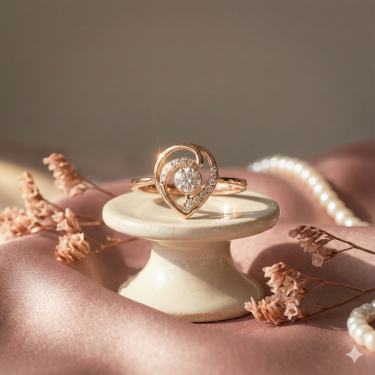 The Rose Gold Abstract Heart Diamond Ring