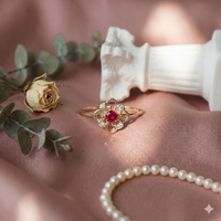 The Rose Gold Ruby & Diamond Filigree Floral Ring
