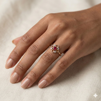 The Rose Gold Ruby & Diamond Filigree Floral Ring