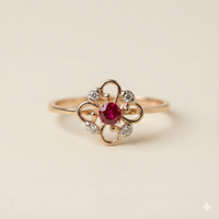The Rose Gold Ruby & Diamond Filigree Floral Ring