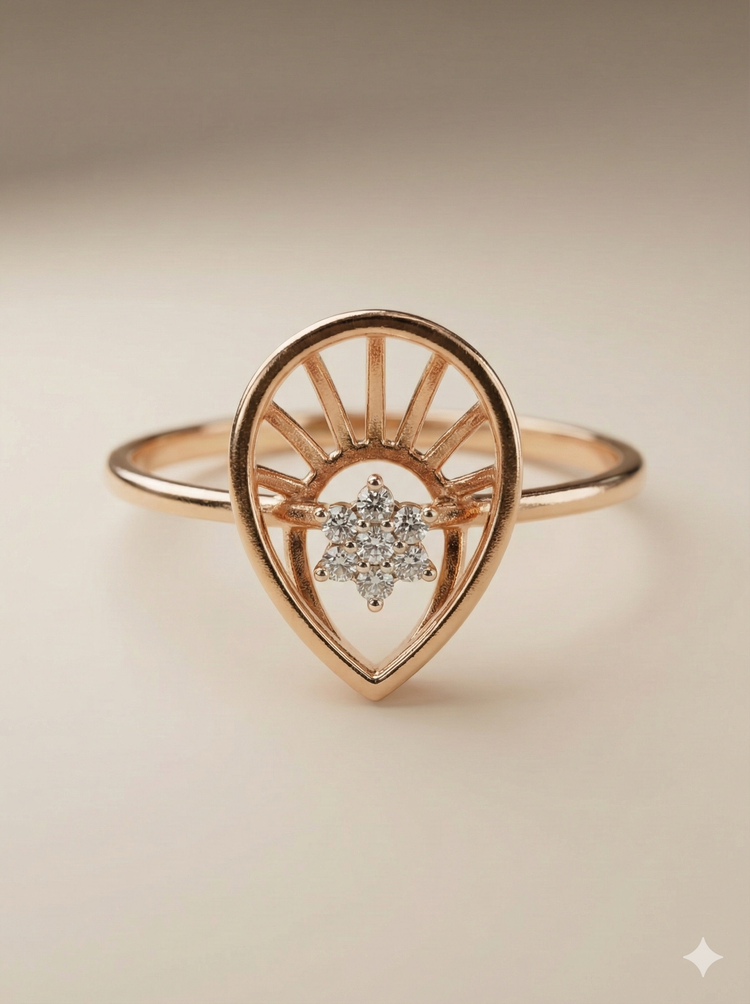 The Rose Gold Sunburst Teardrop Diamond Ring