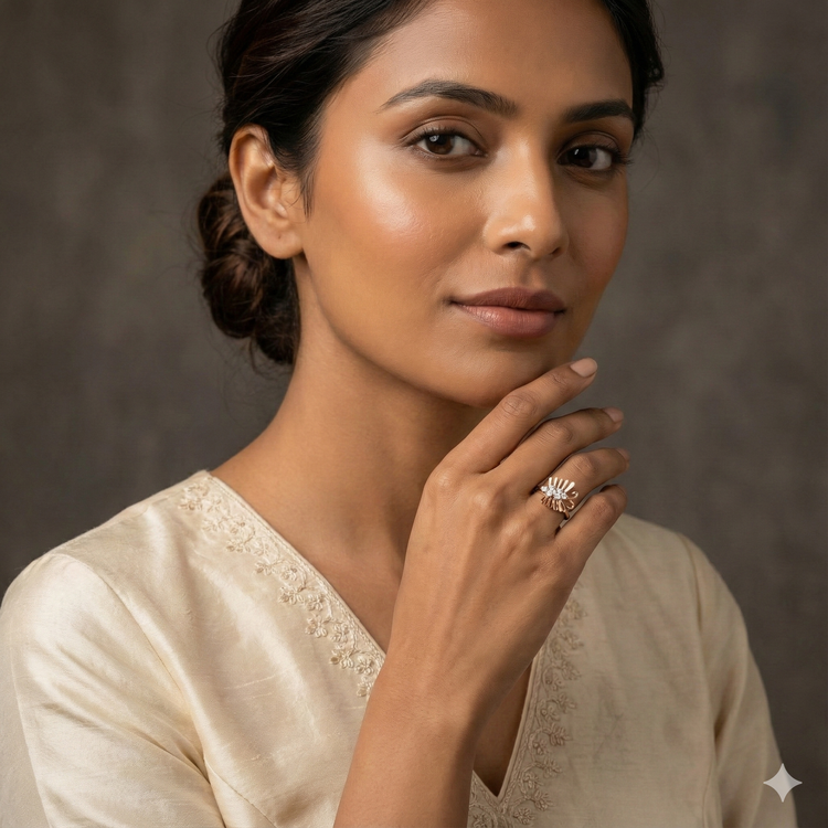 The Rose Gold Diamond Stylized Plume Ring