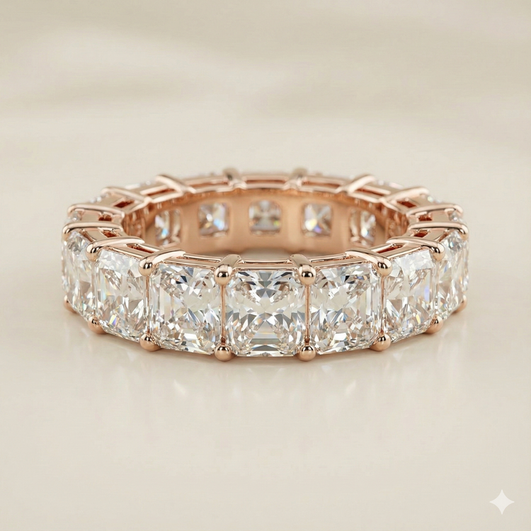 The Rose Gold Radiant Cut Diamond Eternity Band