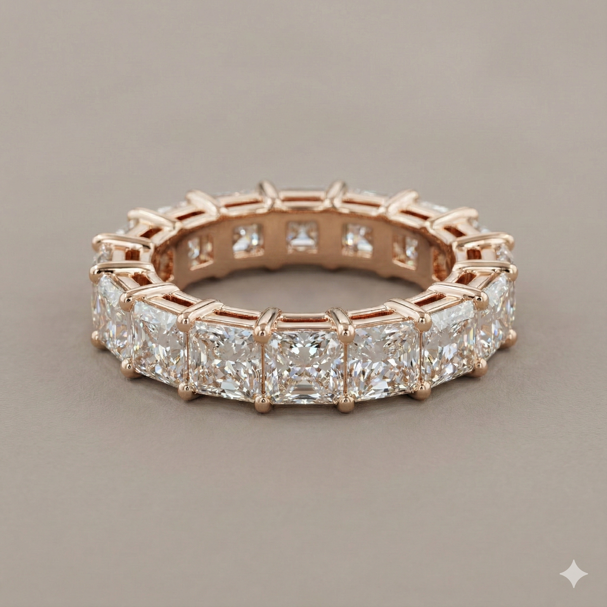 The Rose Gold Square Radiant Cut Diamond Eternity Band