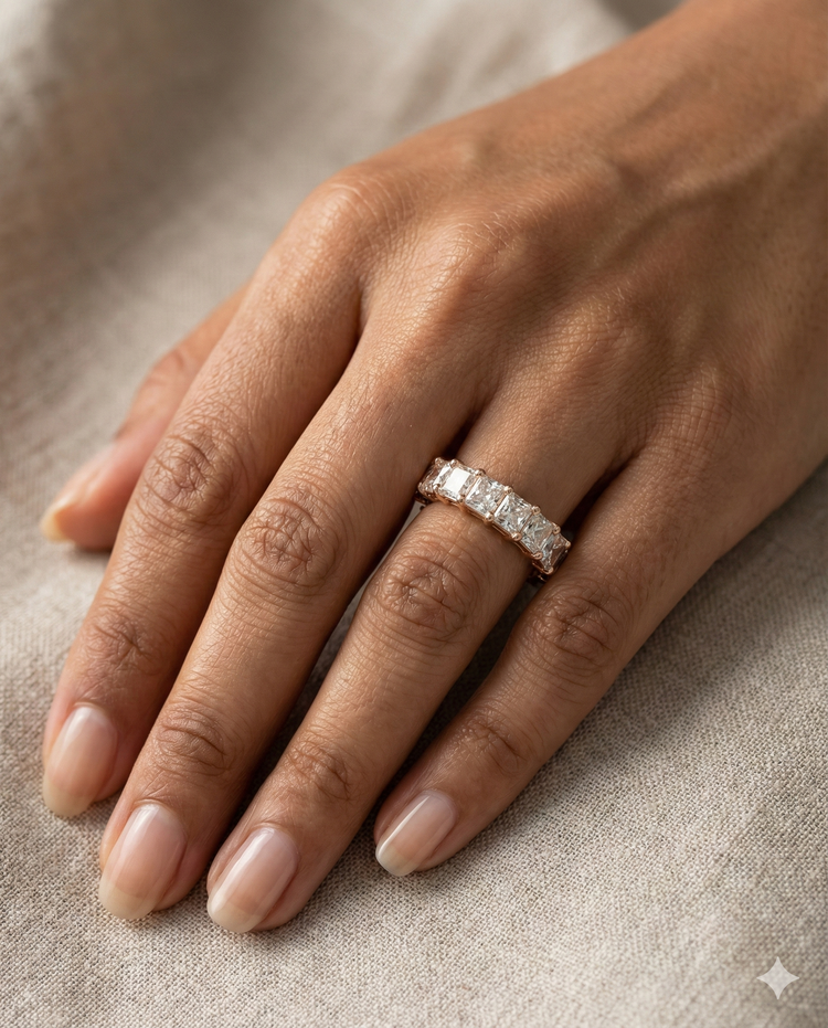 The Rose Gold Square Radiant Cut Diamond Eternity Band