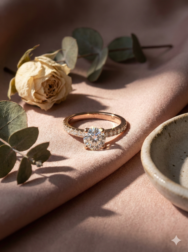 The Rose Gold Round Diamond Pave Engagement Ring