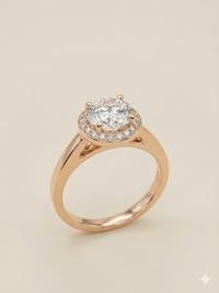 The Rose Gold Round Diamond Split Shank Halo Ring