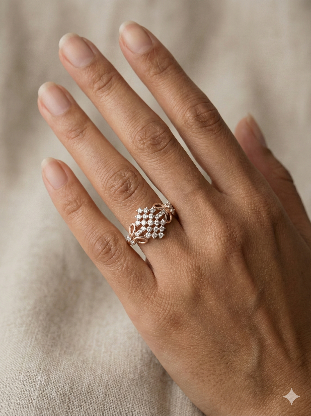 The Rose Gold Diamond Lattice Rhombus Ring