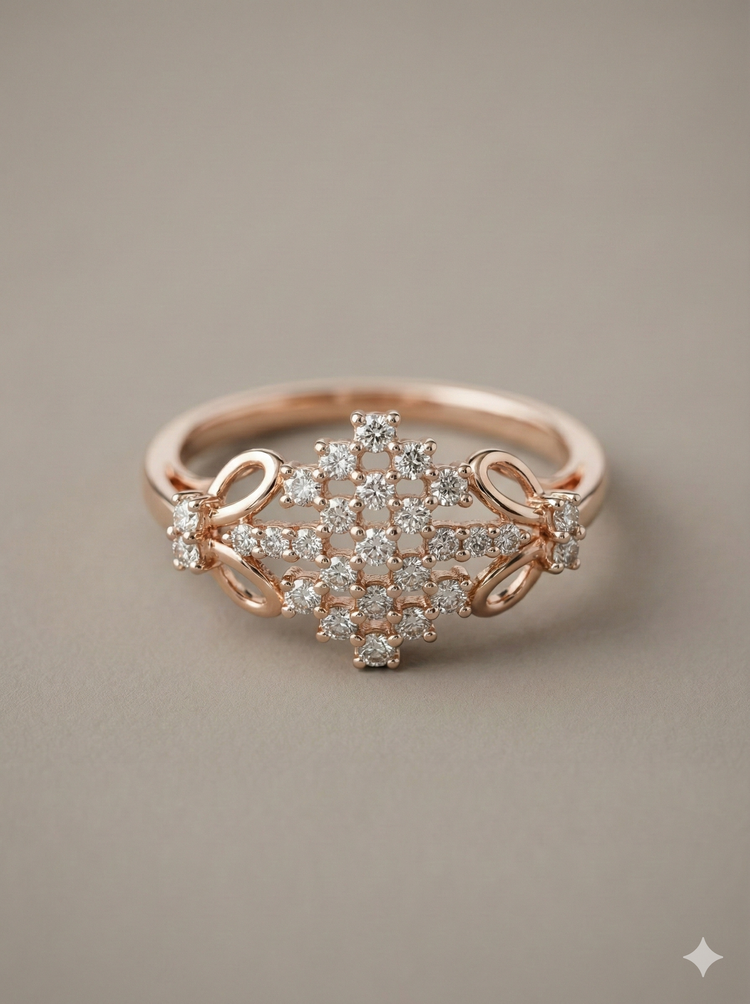 The Rose Gold Diamond Lattice Rhombus Ring