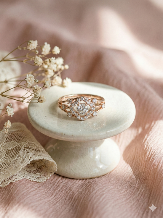 The Rose Gold Geometric Open-Work Diamond Ring