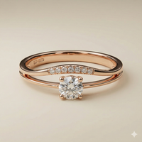 The Rose Gold Round Diamond Solitaire Ring with Pave Bridge