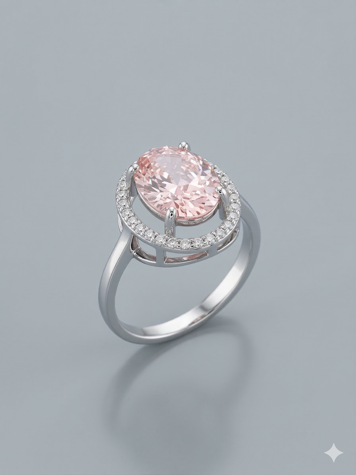 The Enchanting Oval Peachy-Pink Morganite Halo Ring