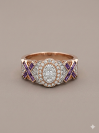 The Rose Gold Amethyst & Diamond Geometric X Band Ring