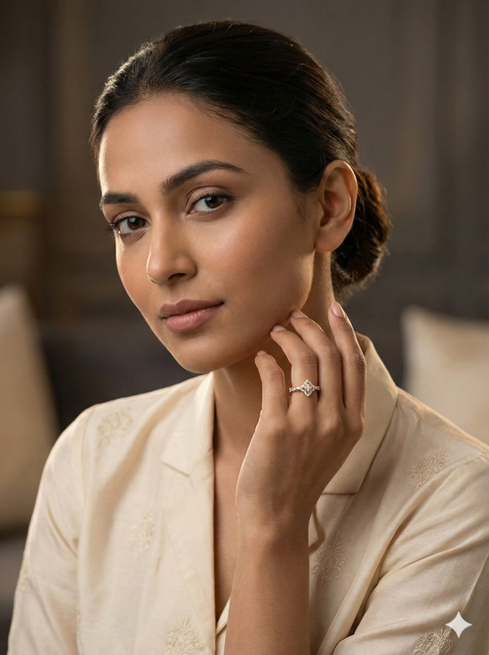 The Rose Gold Diamond Quatrefoil Geometric Band Ring