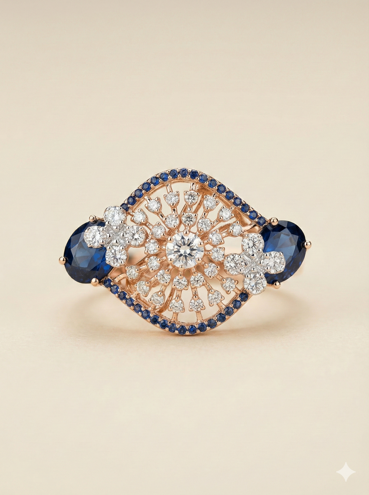 The Vintage Sapphire Lace Statement Ring in Rose Gold