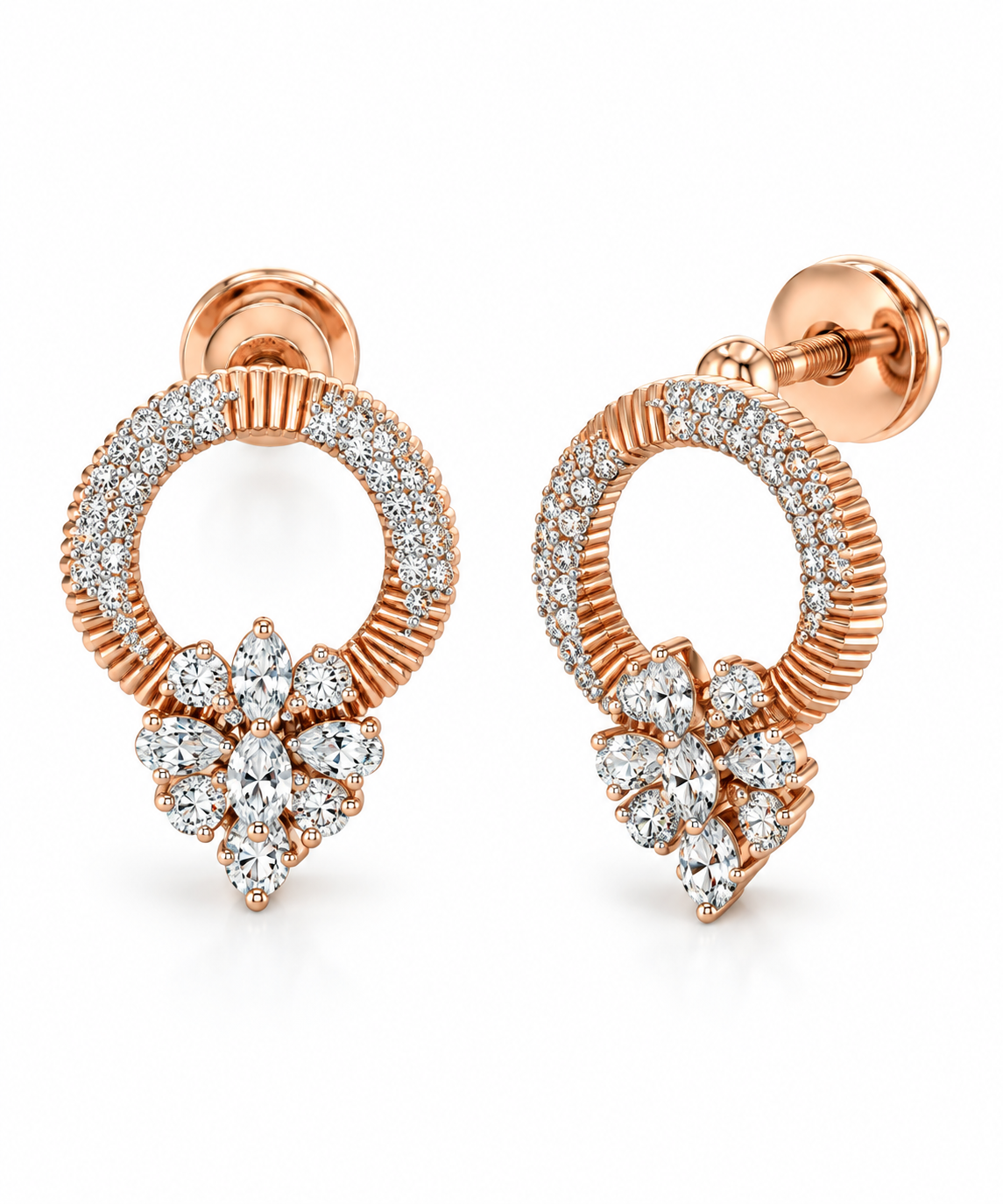 Diamond-Accented Gold Vintage-Inspired Stud Earrings for Women in 14KT Gold