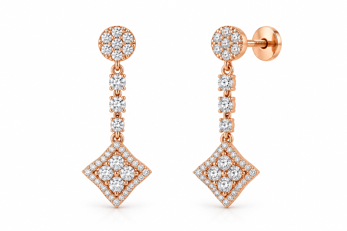 Sparkling Diamond Floral Stud Earrings for Women in 14KT Gold