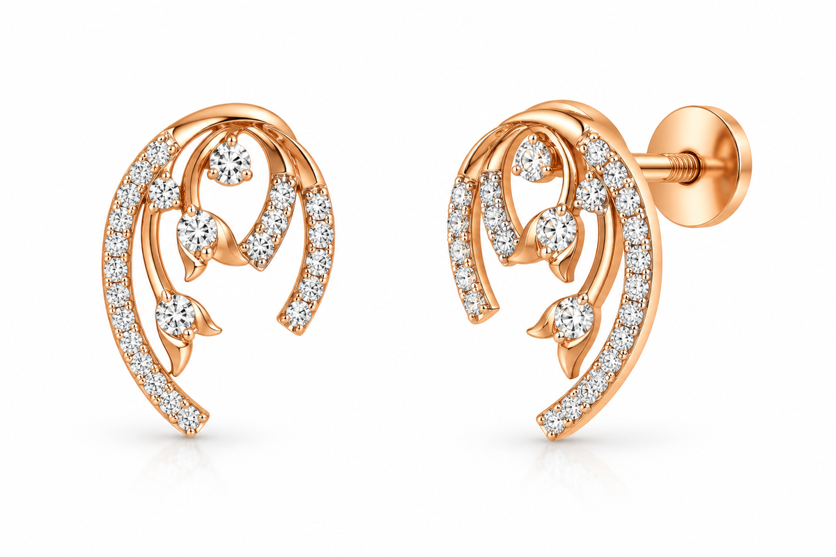 Solitaire Diamond Chandbali-Style Stud Earrings for Women in 14KT Gold