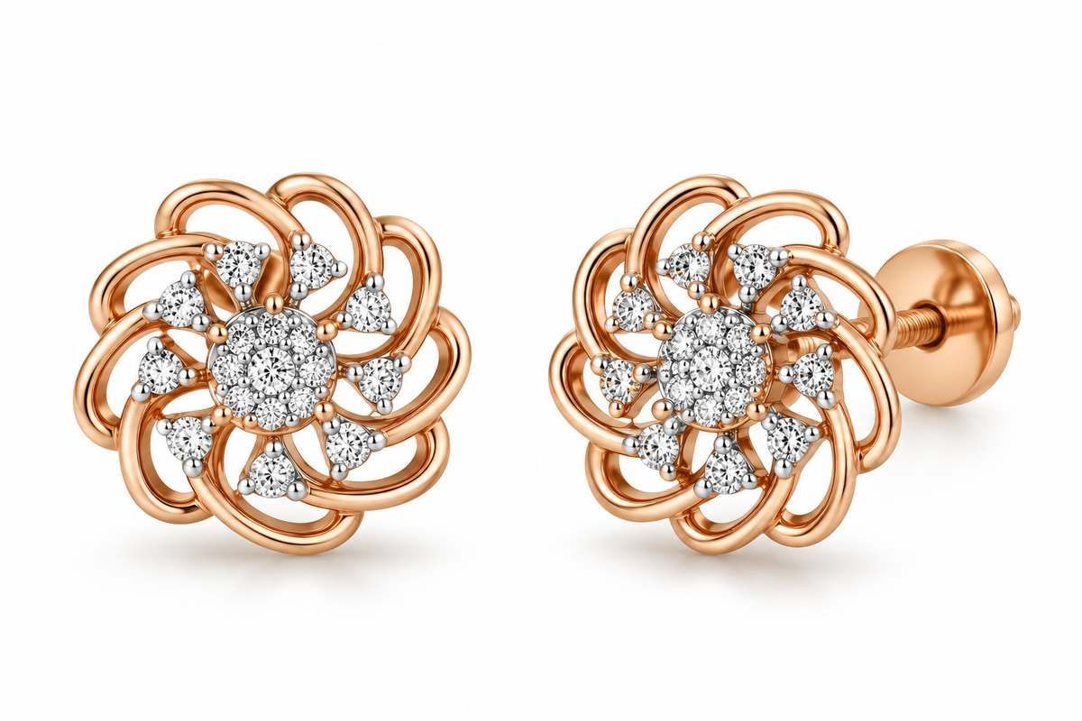 Sparkling Diamond Layered Stud Earrings for Women in 14KT Gold