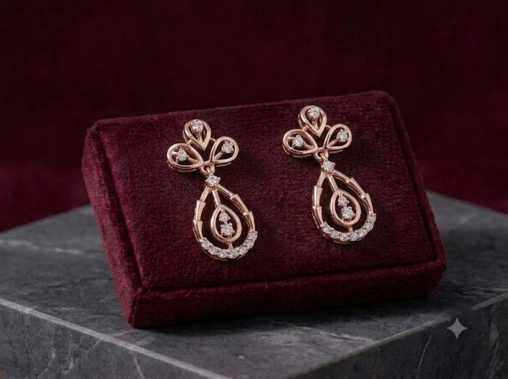 Diamond-Embellished Gold Textured Stud Earrings for Women in 14KT Gold