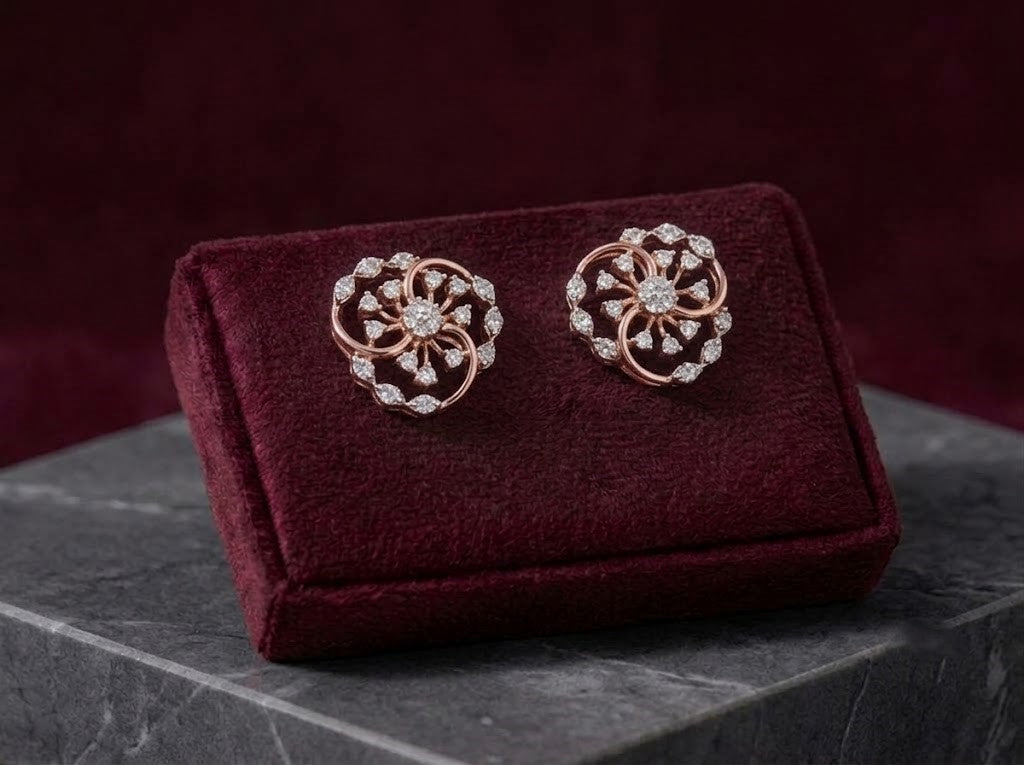 Diamond-Accented Gold Cluster Stud Earrings for Women in 14KT Gold