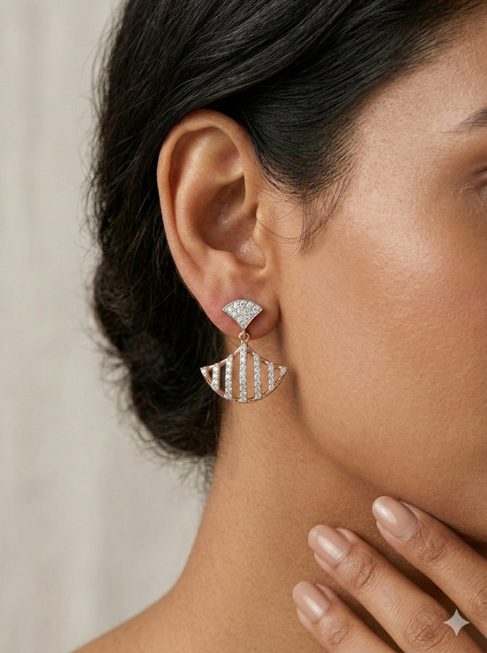 The Art Deco Fan Two-Tone Diamond Earrings