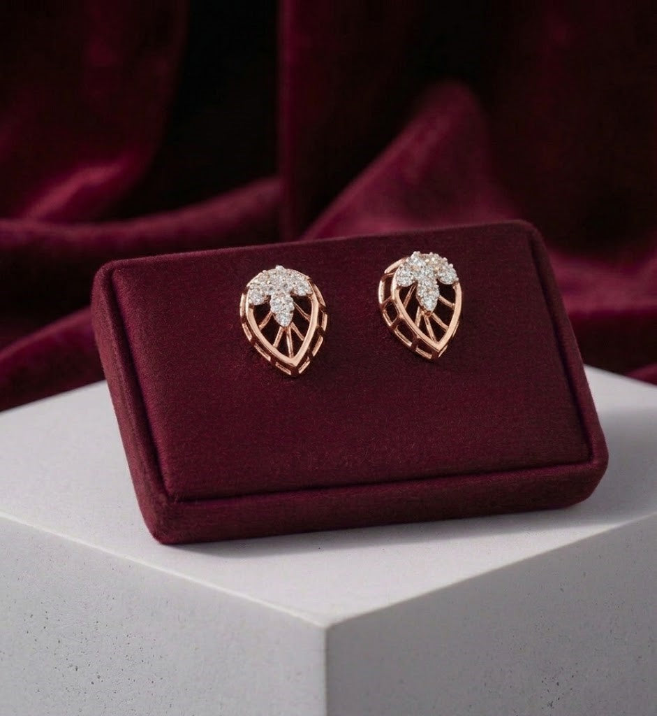 Diamond Halo Gold Layered Stud Earrings for Women in 14KT Gold