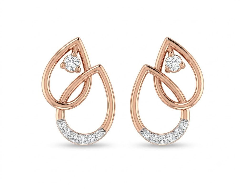 Diamond-Studded Gold Halo Stud Earrings for Women in 14KT Gold