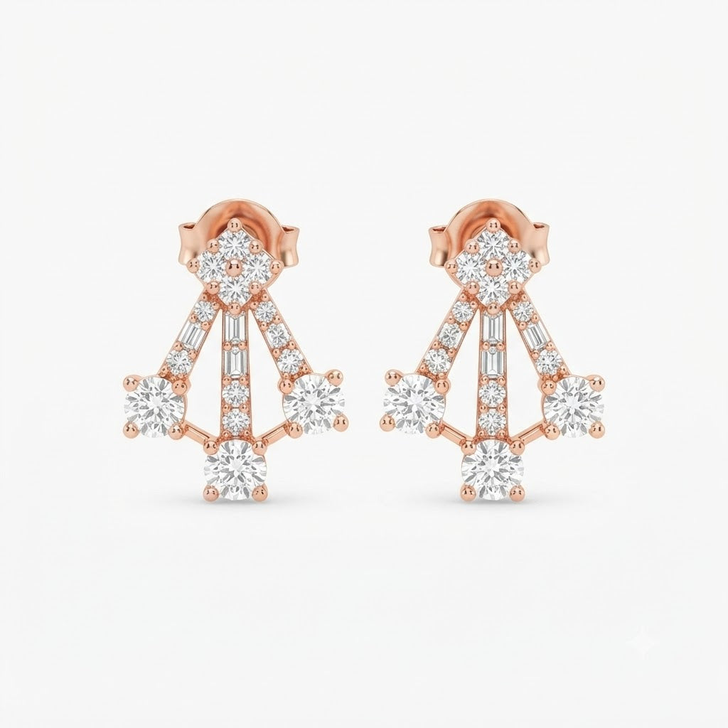 Solitaire Diamond Statement Stud Earrings for Women in 14KT Gold