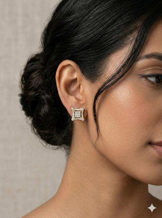 The Regal Square Halo Diamond Stud Earrings
