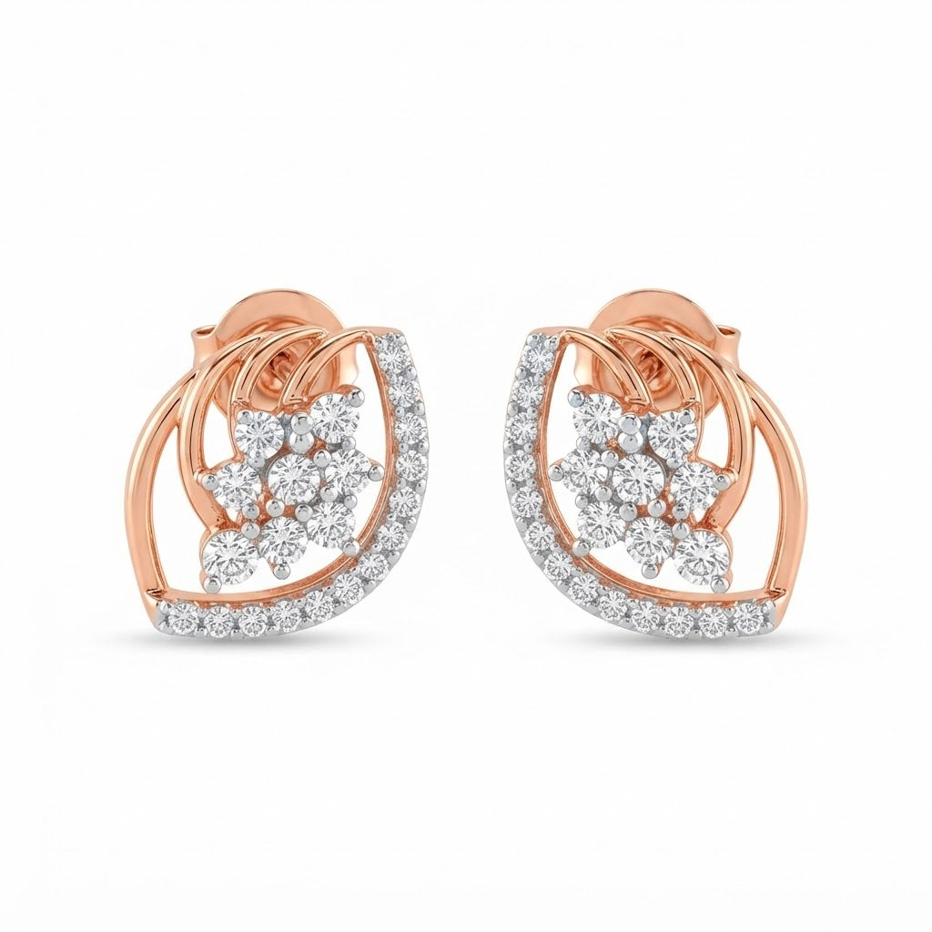 Diamond-Studded Gold Party-Ready Stud Earrings for Women in 14KT Gold