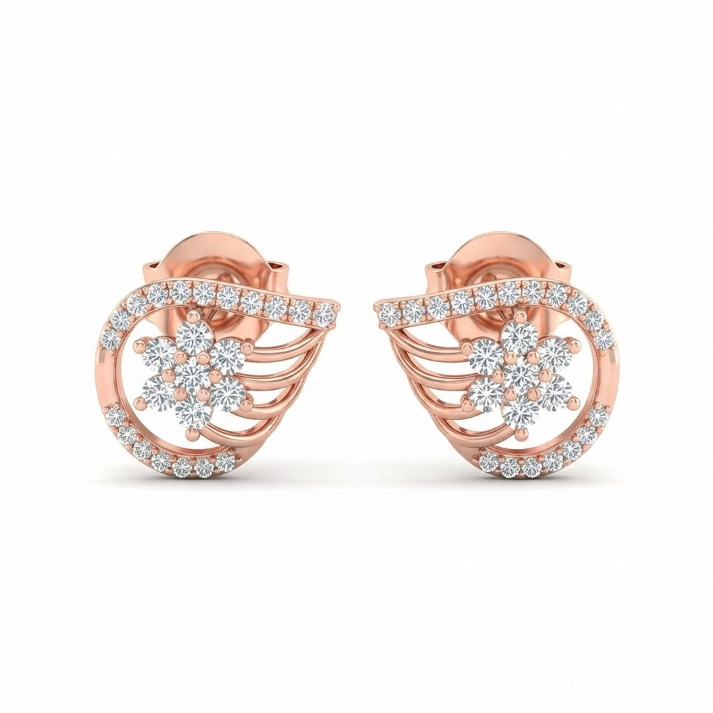 Diamond-Accented Gold Chandbali-Style Stud Earrings for Women in 14KT Gold