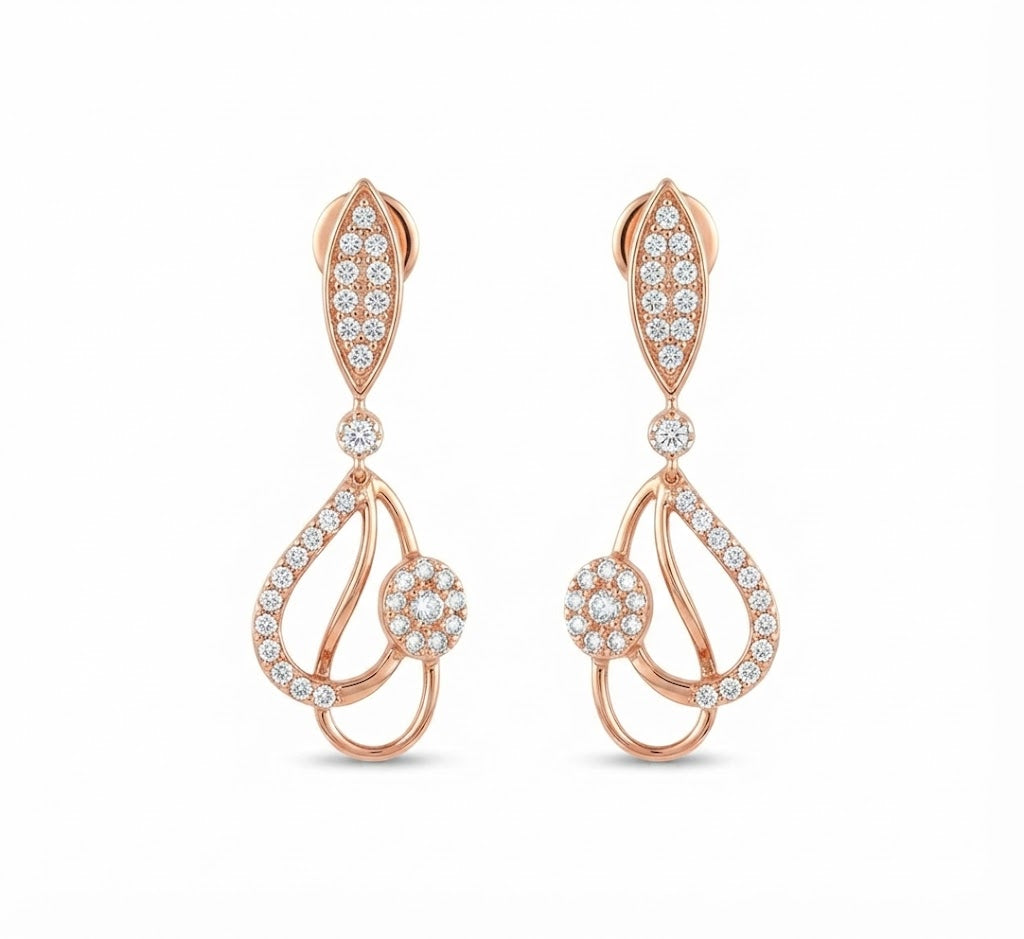 Pave Diamond Layered Stud Earrings for Women in 14KT Gold