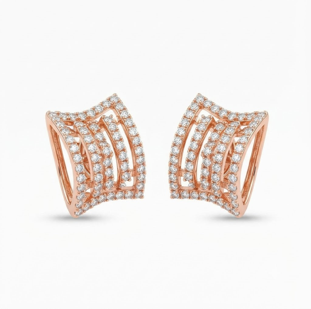 Pave Diamond Cluster Stud Earrings for Women in 14KT Gold