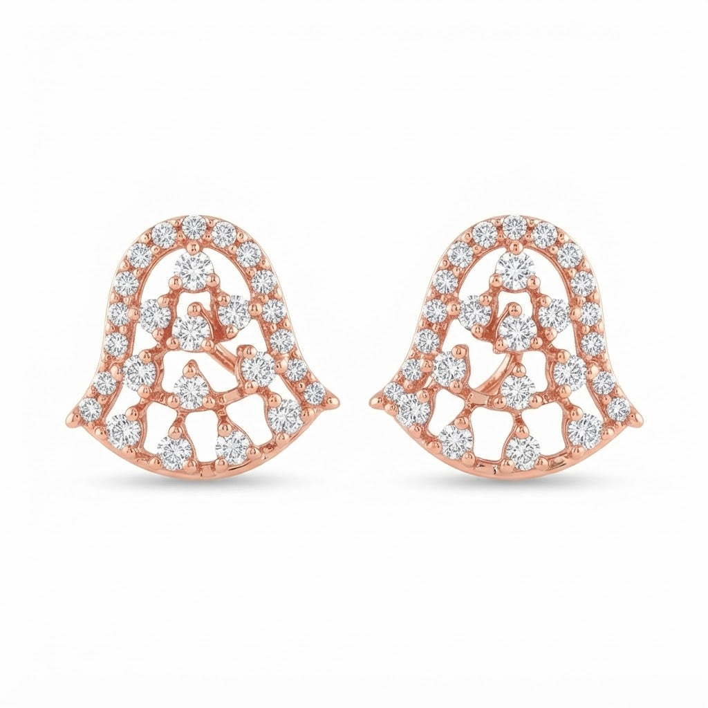 Diamond-Embellished Gold Textured Stud Earrings for Women in 14KT Gold