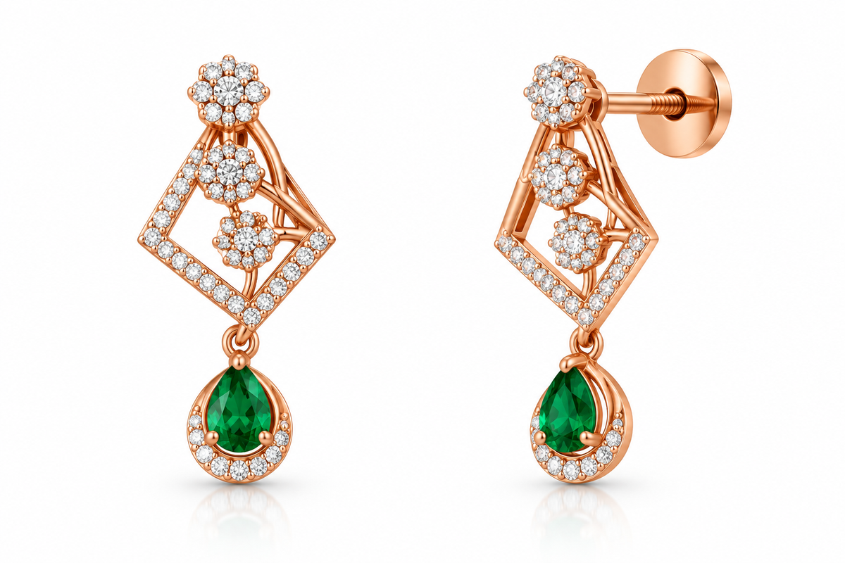 Gold & Diamond Textured Stud Earrings for Women in 14KT Gold