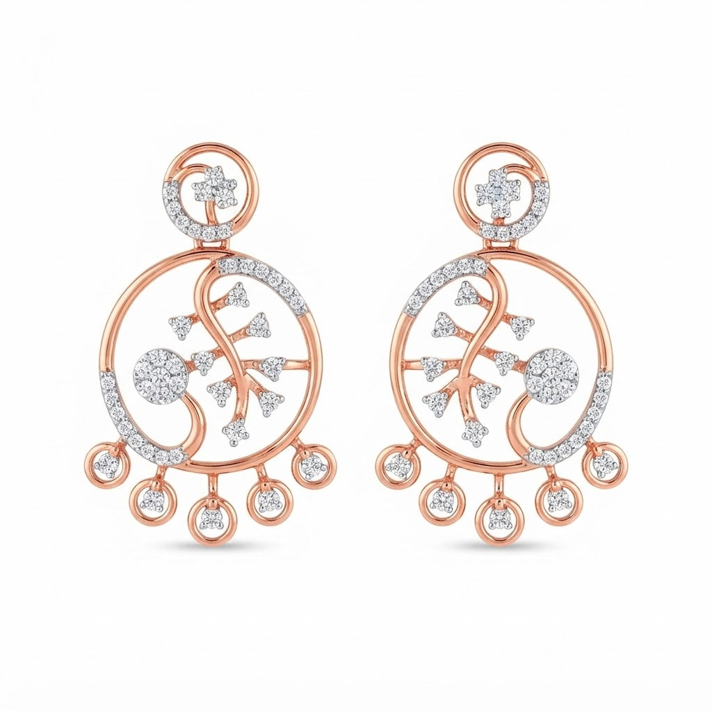 Pave Diamond Chandbali-Style Stud Earrings for Women in 14KT Gold