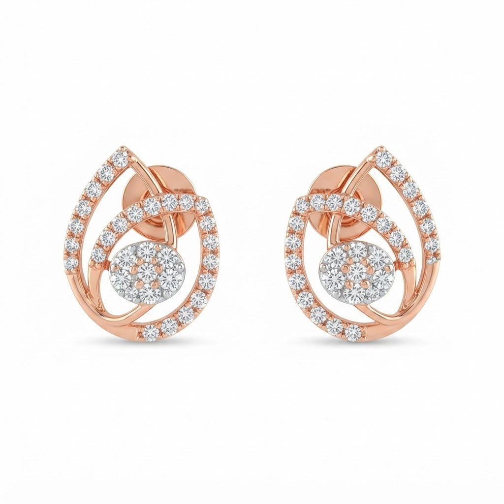 Solitaire Diamond Chandbali-Style Stud Earrings for Women in 14KT Gold