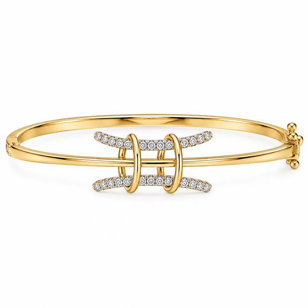 Diamond-Studded Gold Temple-Inspired Bracelet for Women in 14KT Gold