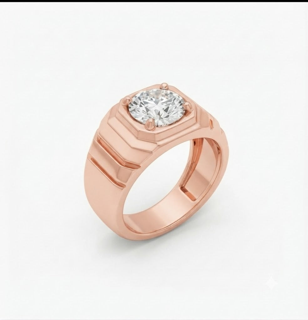Solitaire Lab Grown Diamond Chandbali-Style Ring for Men in 14KT Gold