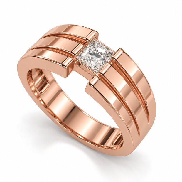 Lab Grown Diamond-Embellished Gold Party-Ready Ring for Men in 14KT Gold