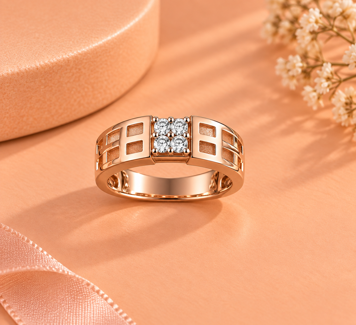 Solitaire Diamond Textured Ring for Men in 18KT Gold