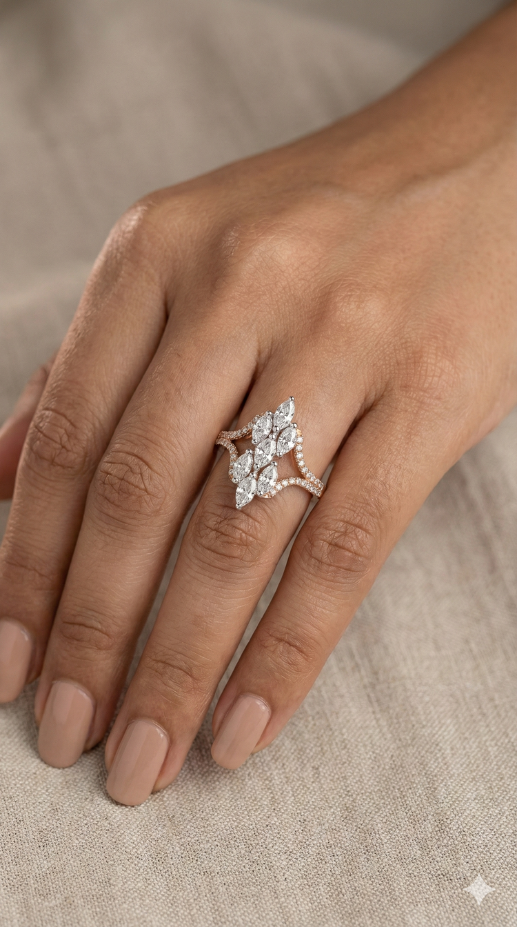 The Marquise Cluster Two-Tone Diamond Ring