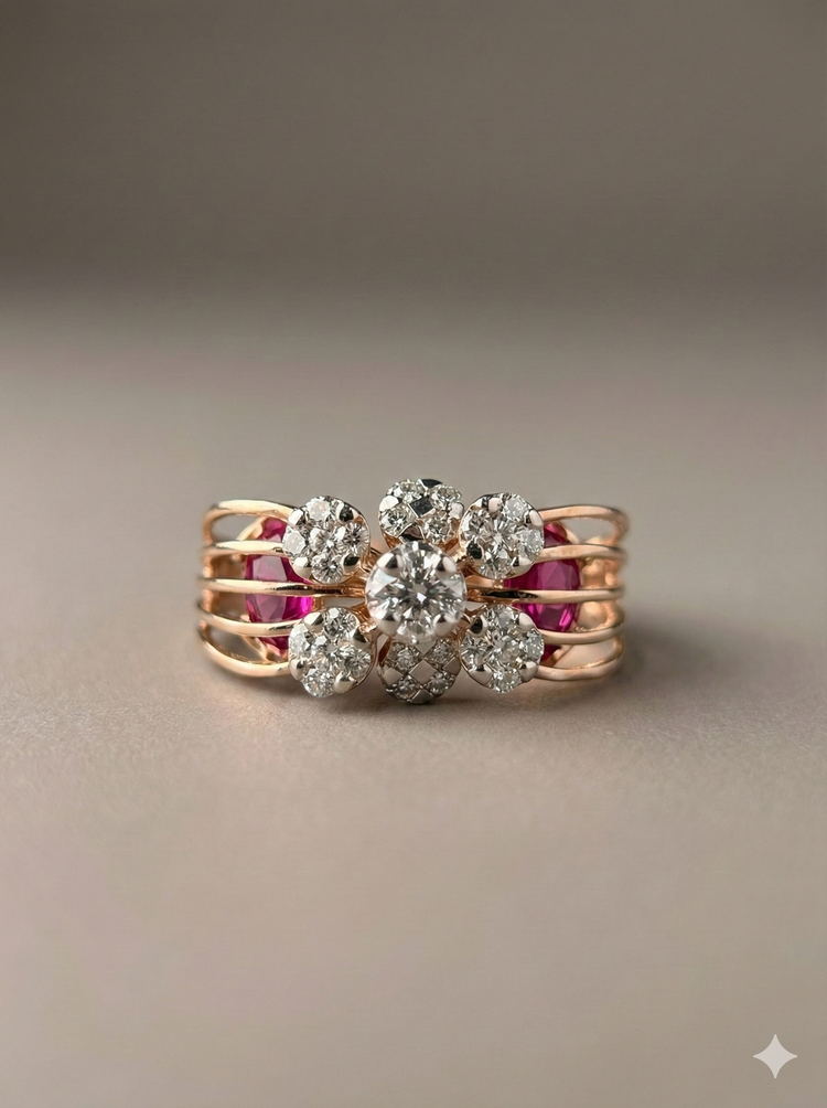 The Ruby-Accented Diamond Floral Ring