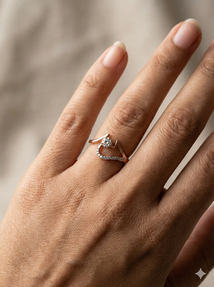 The Rose Gold Geometric Wave Diamond Ring